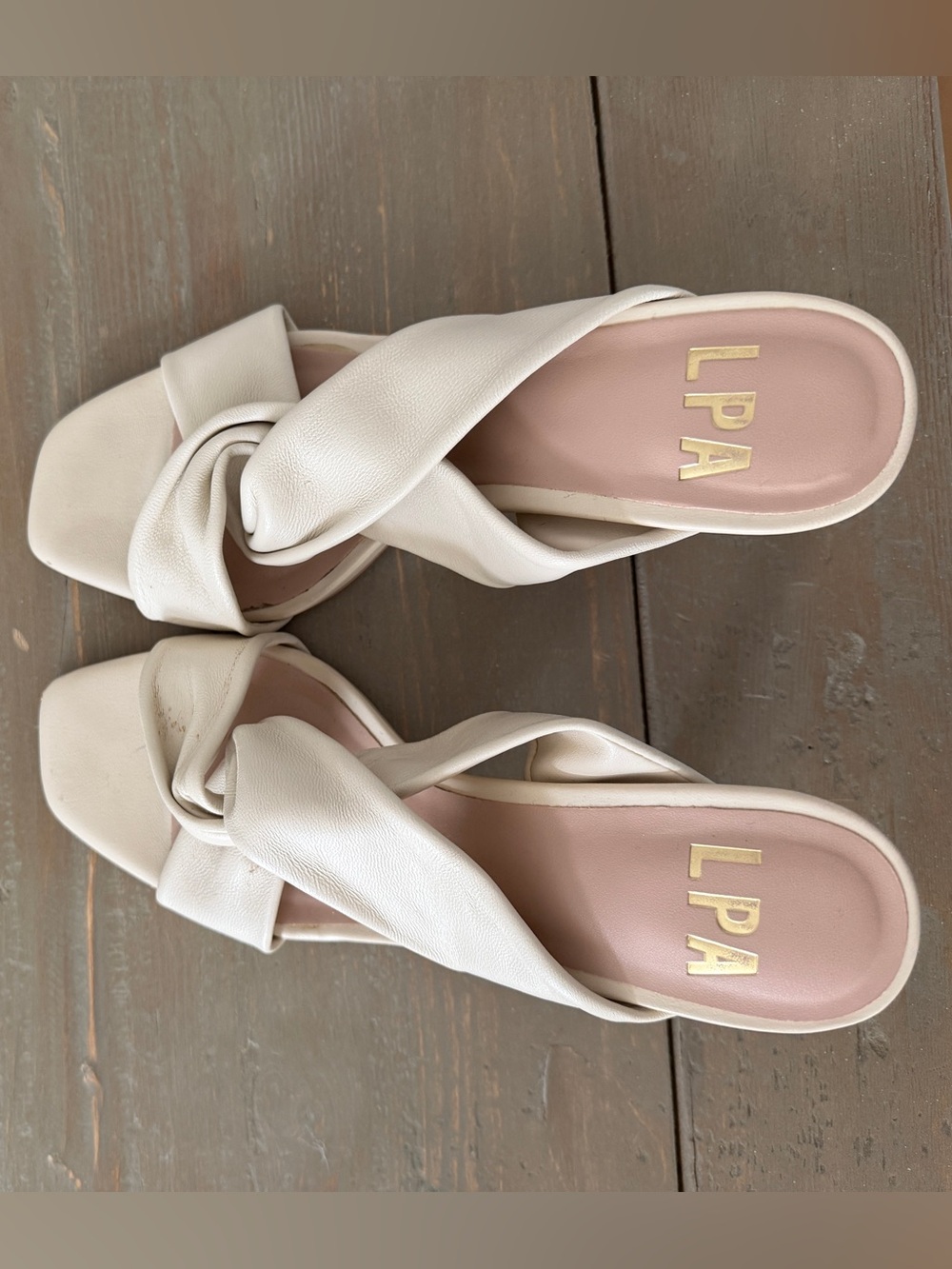LPA Cream Knotted Strap Slide Sandals